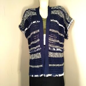 LUCKY Brand Navy blue White Boho Fringe sleeveless Sweater Vest XS